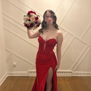 Sherri Hill Strapless Red Gown